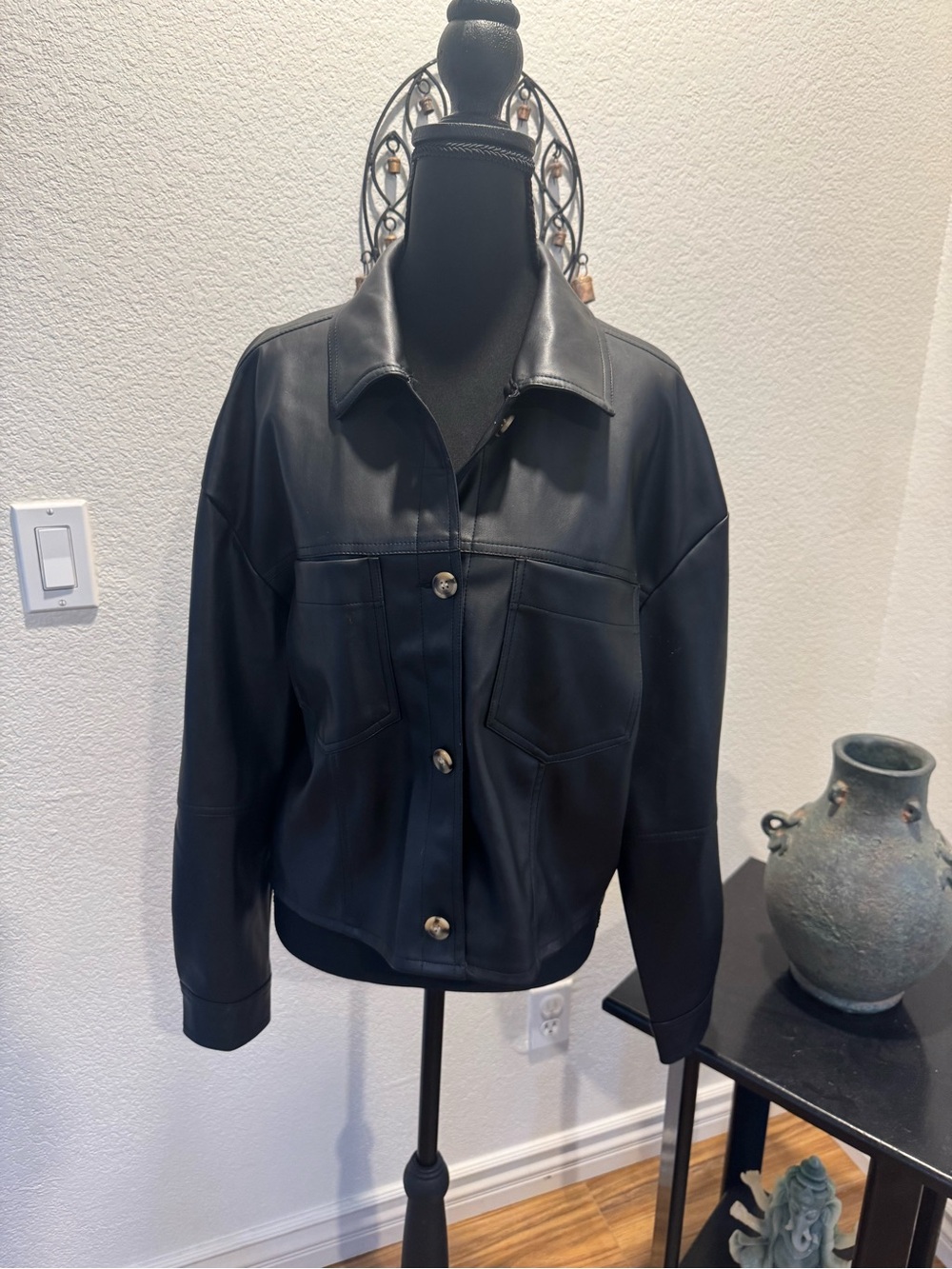 Forever 21 Black Faux Leather Button Jacket